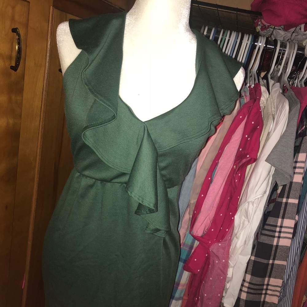 NWT Olive Green Ruffle Halter Dress